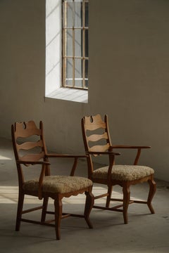 Pair of Razorblade Armchairs by Henning Kjærnulf, Oak & Lambswool, 1960