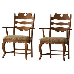 Pair of Razorblade Armchairs by Henning Kjærnulf, Oak & Lambswool, 1960