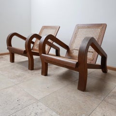 Pair of Re-Construction Style Mahogany and Cane Armchairs