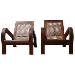 Pair of Re-Construction Style Mahogany and Cane Armchairs
