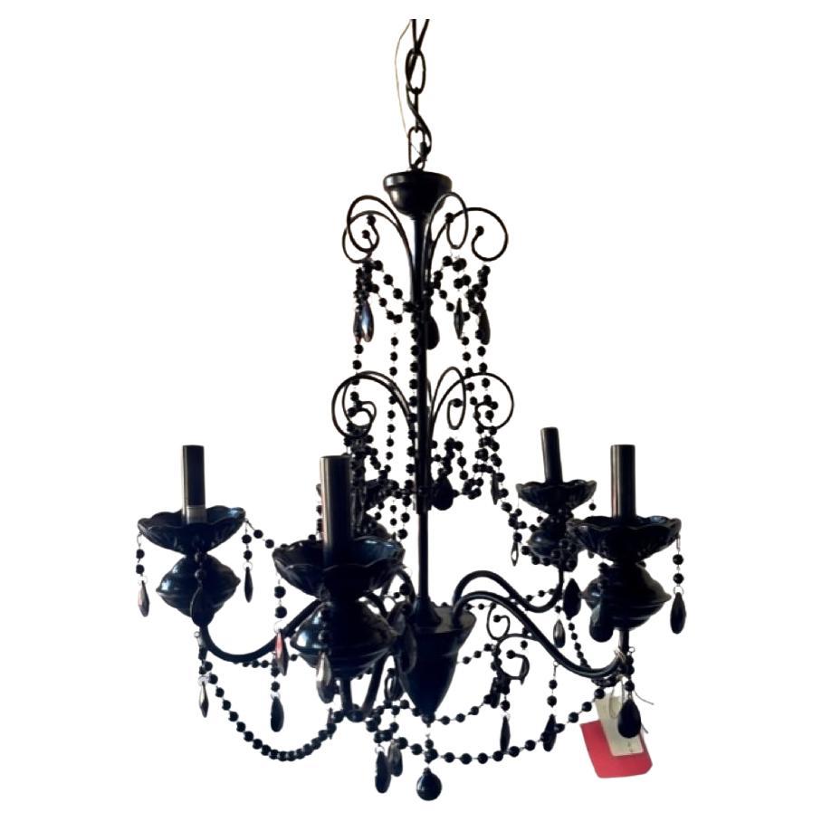 Pair of Re-Edition Black Crystal Chandelier For Sale