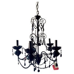 Retro Pair of Re-Edition Black Crystal Chandelier