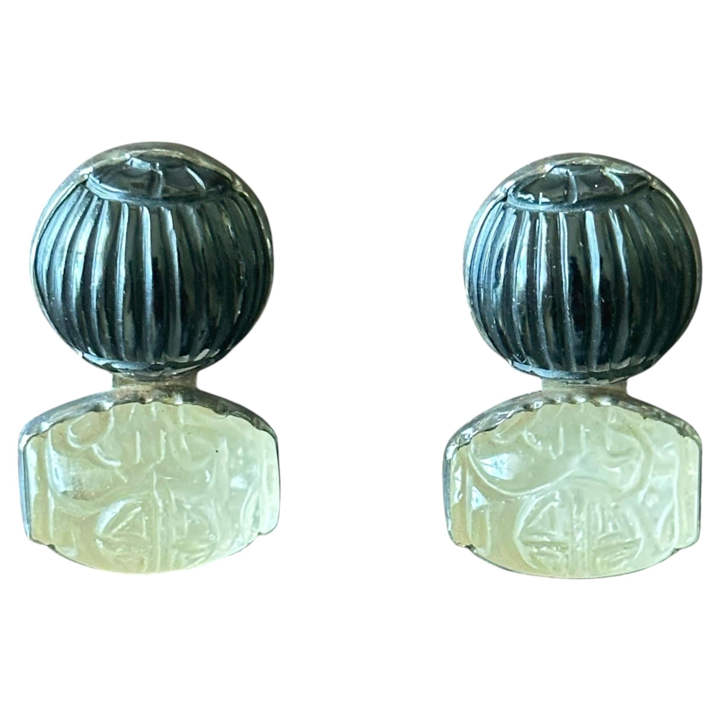 Orecchini a clip Rebecca Collins in argento sterling con quarzo intagliato, 1980