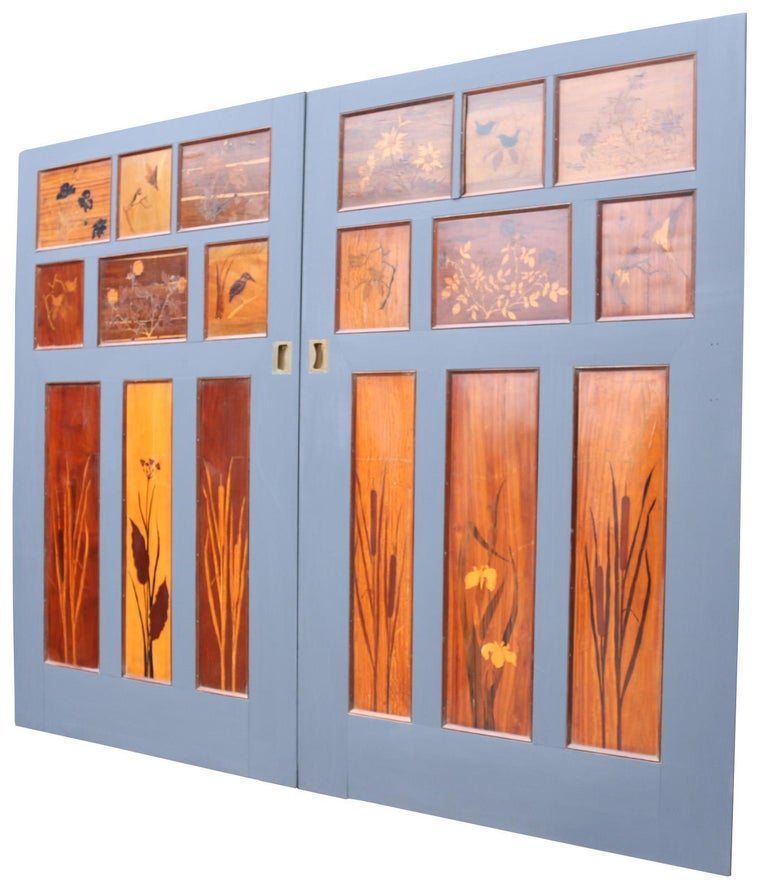 Pair Of Reclaimed 1930s Marquetry Inlaid Sliding Doors For Sale At