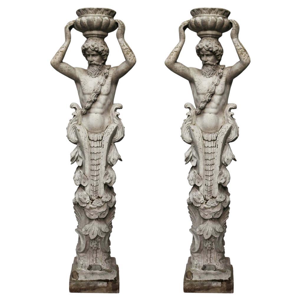 Pair of Bronze Putti on Dolphin Garden Statues For Sale at 1stDibs