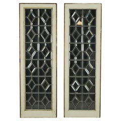 Pair of Reclaimed Beveled Leaded Glass Wood Framed Windows