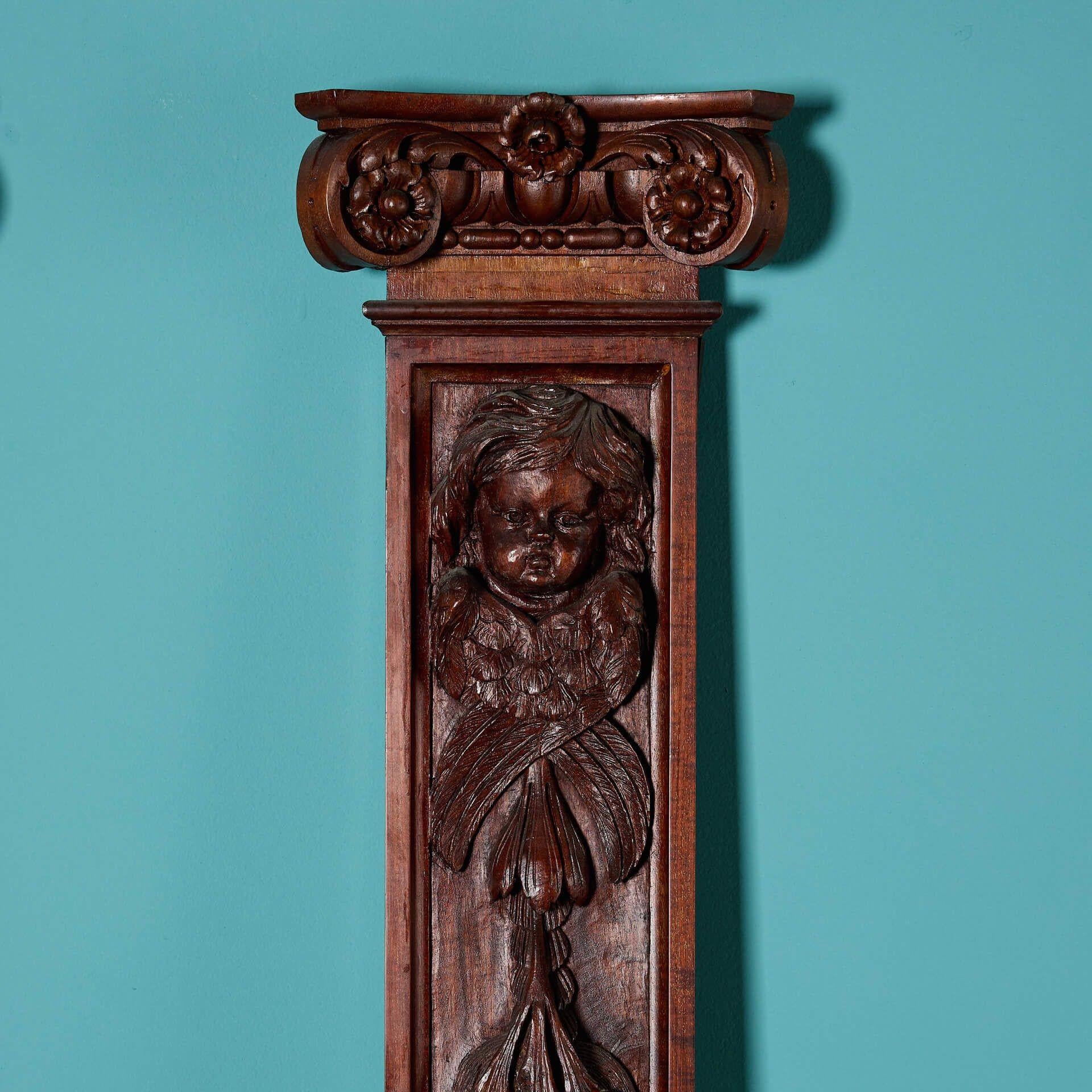 Georgian Pair of Reclaimed Carved Mahogany Pilasters For Sale