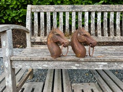 Pair of Reclaimed Cast Iron Horse Head Hitching Post Toppers - Garden Sculpture