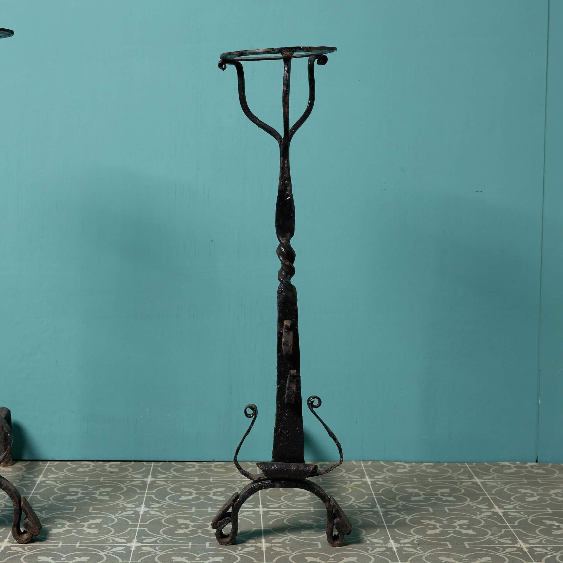 Victorian Pair of Reclaimed Georgian Style Wrought Iron Andirons For Sale