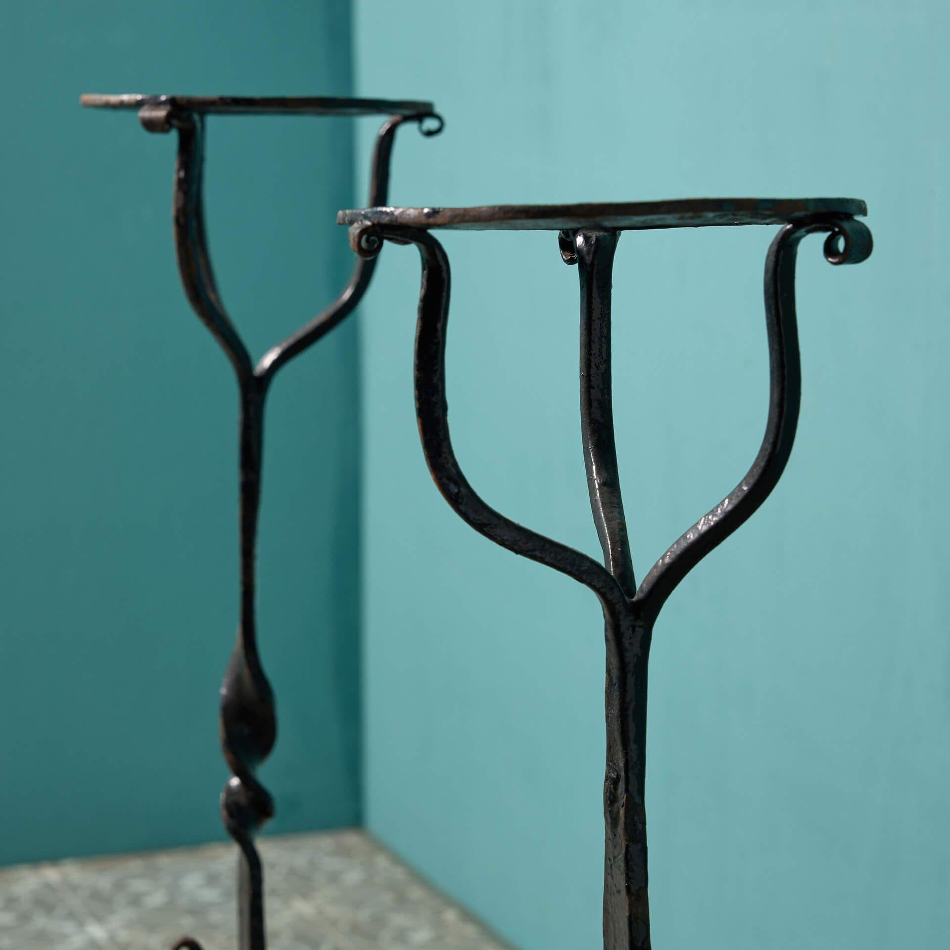 English Pair of Reclaimed Georgian Style Wrought Iron Andirons For Sale