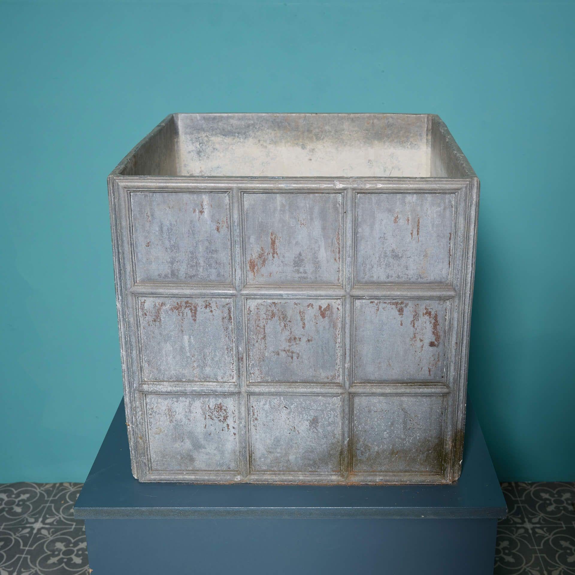Pair of Reclaimed Lead Cube Planters In Fair Condition For Sale In Wormelow, Herefordshire