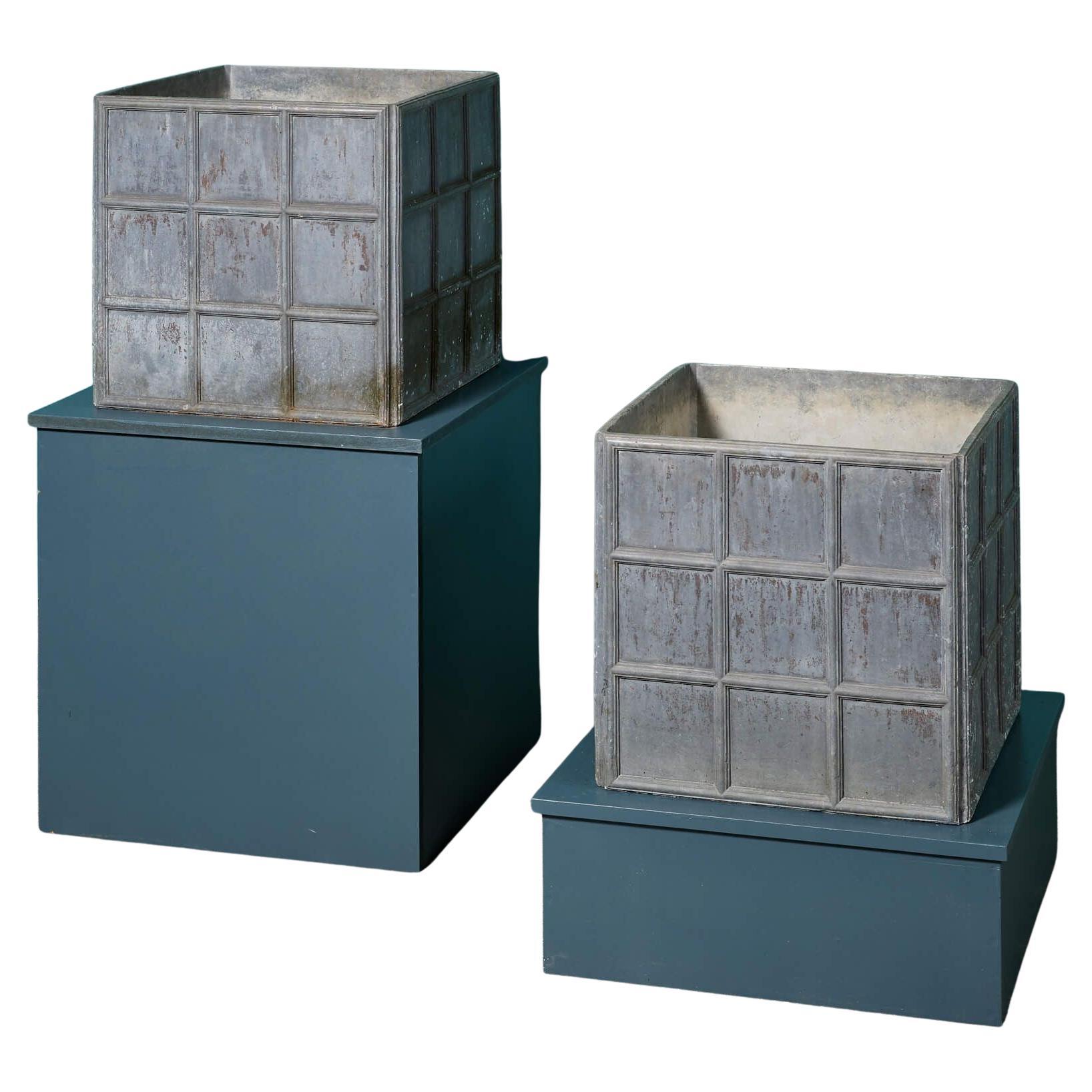 Pair of Reclaimed Lead Cube Planters