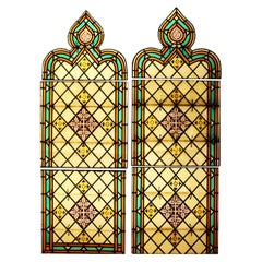Pair of Reclaimed Stained Glass Lancet Windows