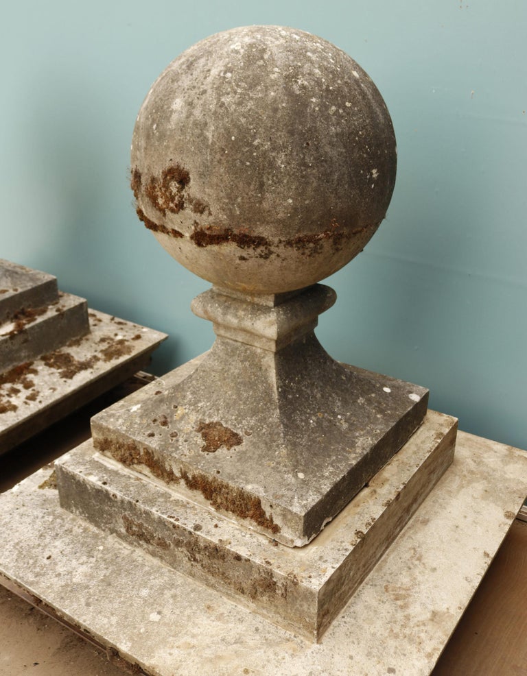 Pair of Reclaimed Stone Ball Pier Caps For Sale at 1stDibs