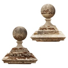 Antique Pair of Reclaimed Stone Ball Pier Caps