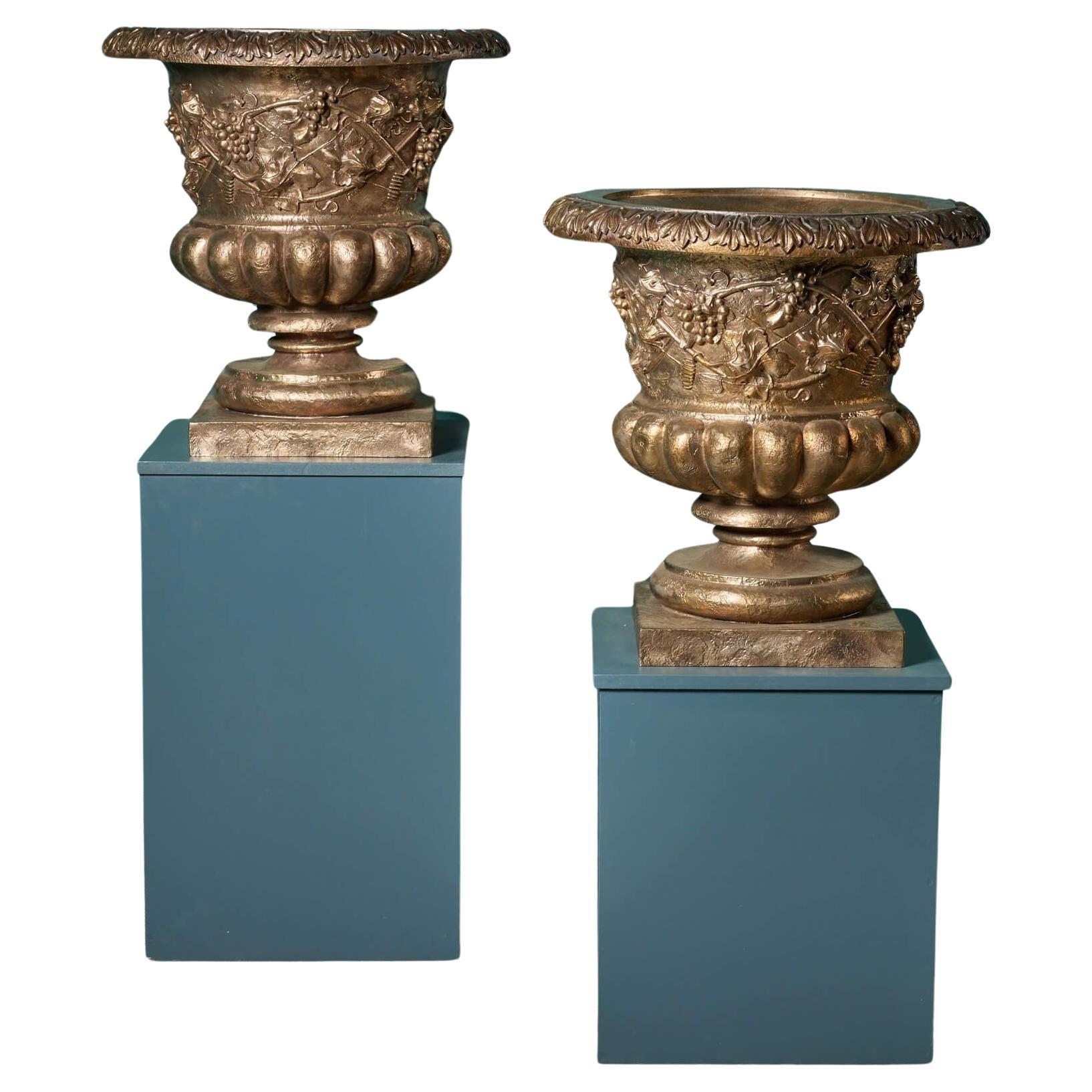Pair of Reclaimed Victorian Style Cast Bronze Planters For Sale