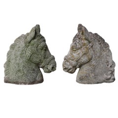 Pair of Reclaimed Weathered Stone Horses Heads