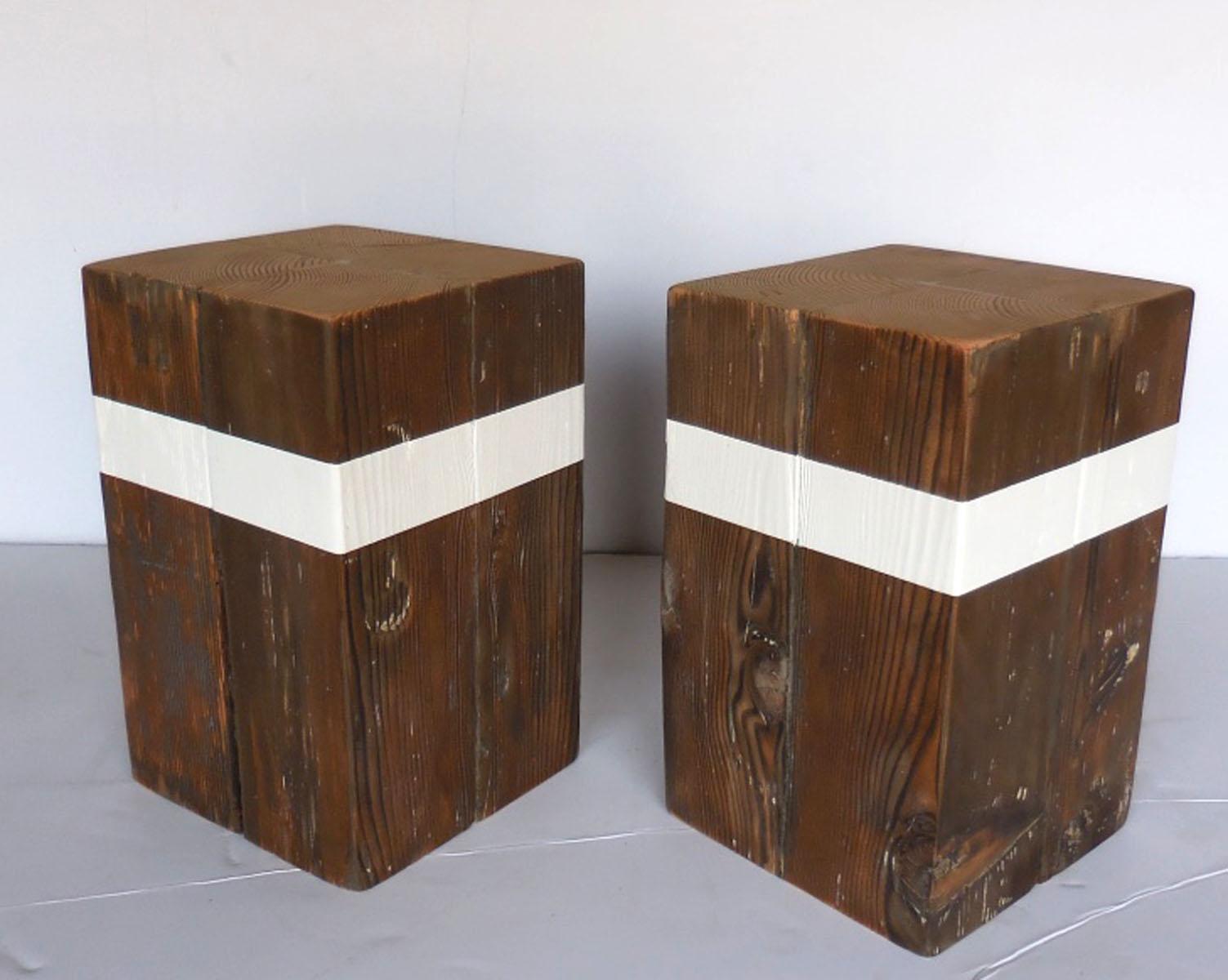 Rustic Pair of Reclaimed Wood Cube Tables