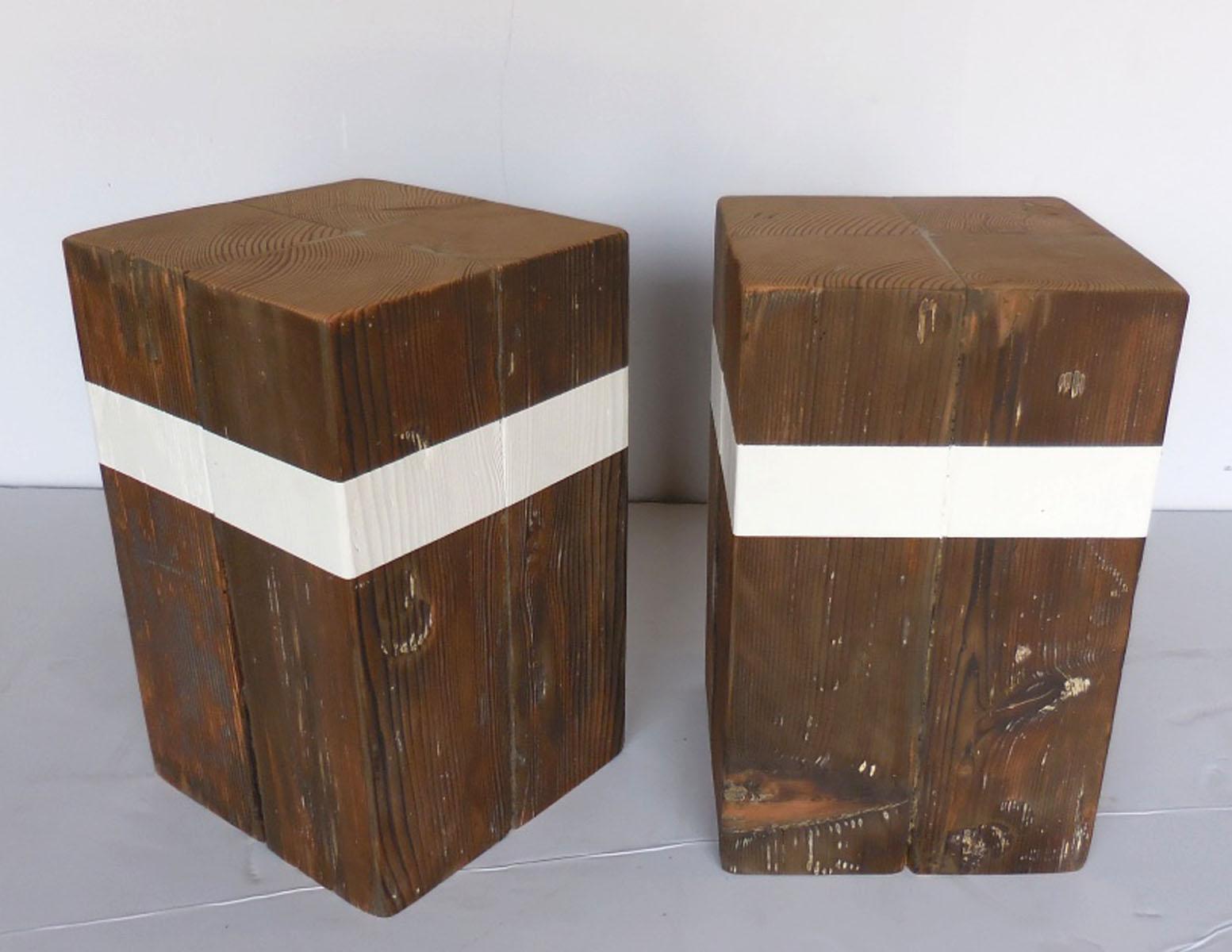 American Pair of Reclaimed Wood Cube Tables
