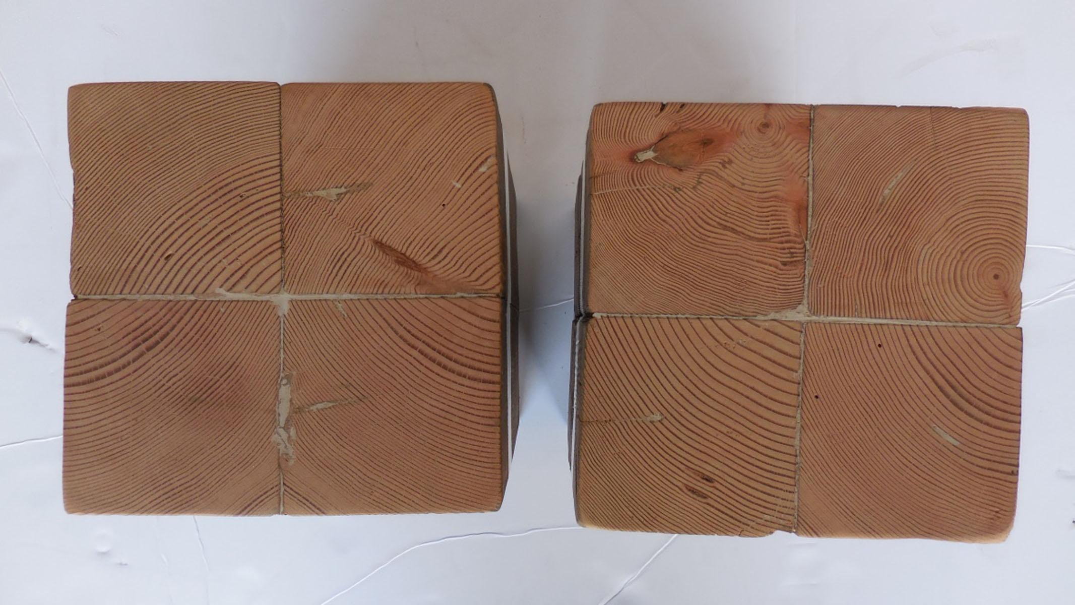 Pair of Reclaimed Wood Cube Tables In Distressed Condition In Los Angeles, CA