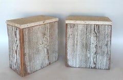 Pair of Reclaimed Wood Side Table with Limestone Tops