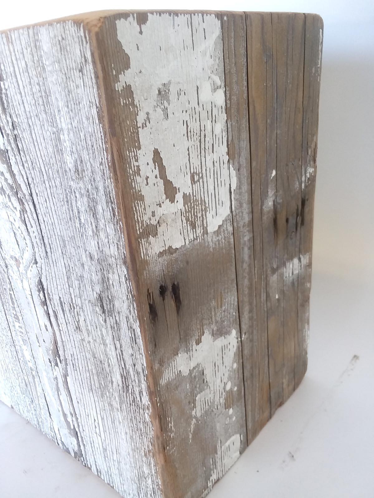 Contemporary Pair of Reclaimed Wood Side Table with Limestone Tops