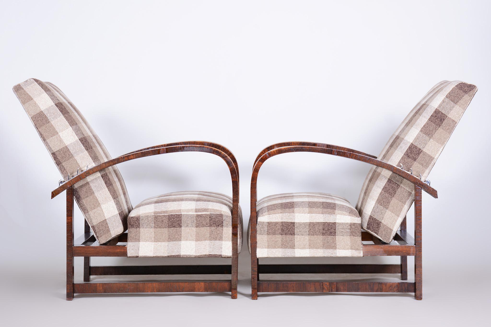 Pair of Reclining Art Deco Armchairs Made in the 1930s, Fully Refurbished Oak 3