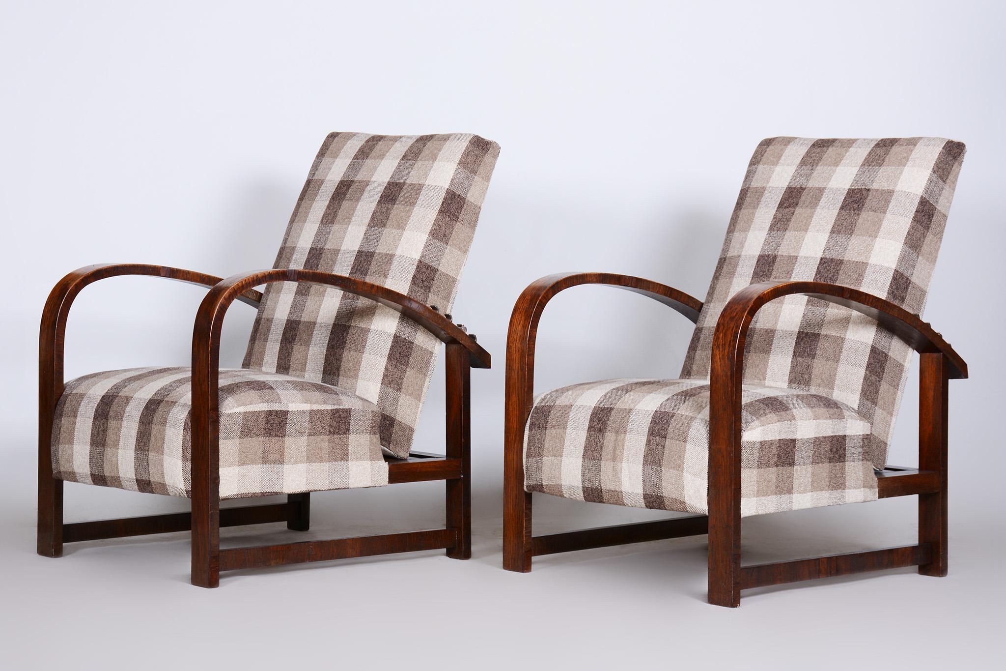 Pair of Reclining Art Deco Armchairs Made in the 1930s, Fully Refurbished Oak 5