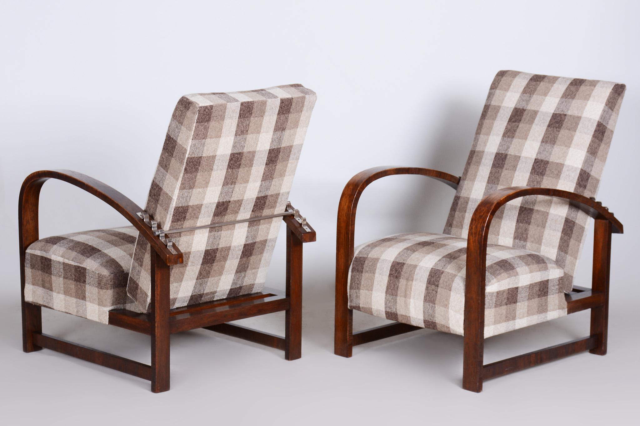 Pair of Reclining Art Deco Armchairs Made in the 1930s, Fully Refurbished Oak 6