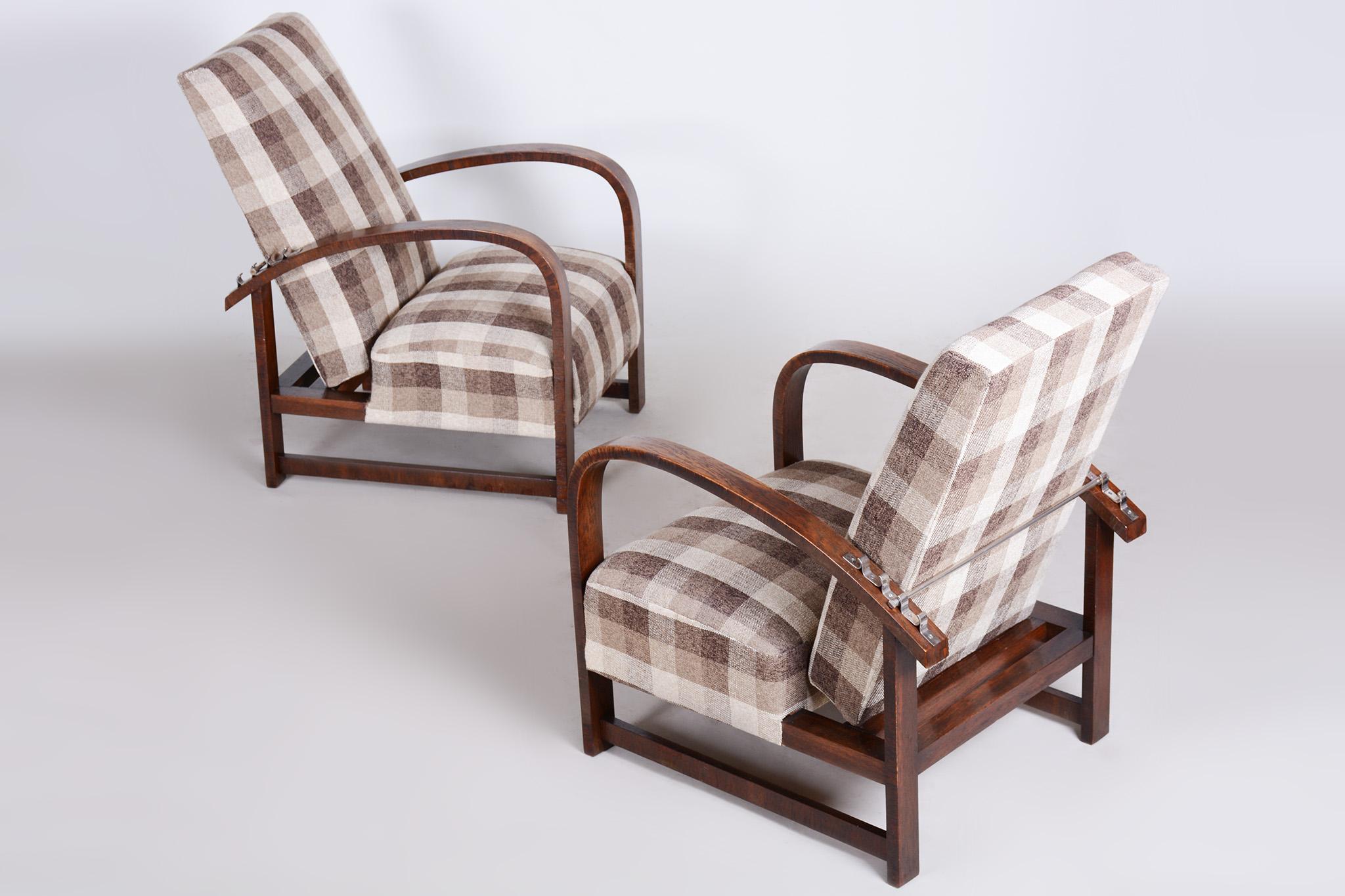 Pair of Reclining Art Deco Armchairs Made in the 1930s, Fully Refurbished Oak 7