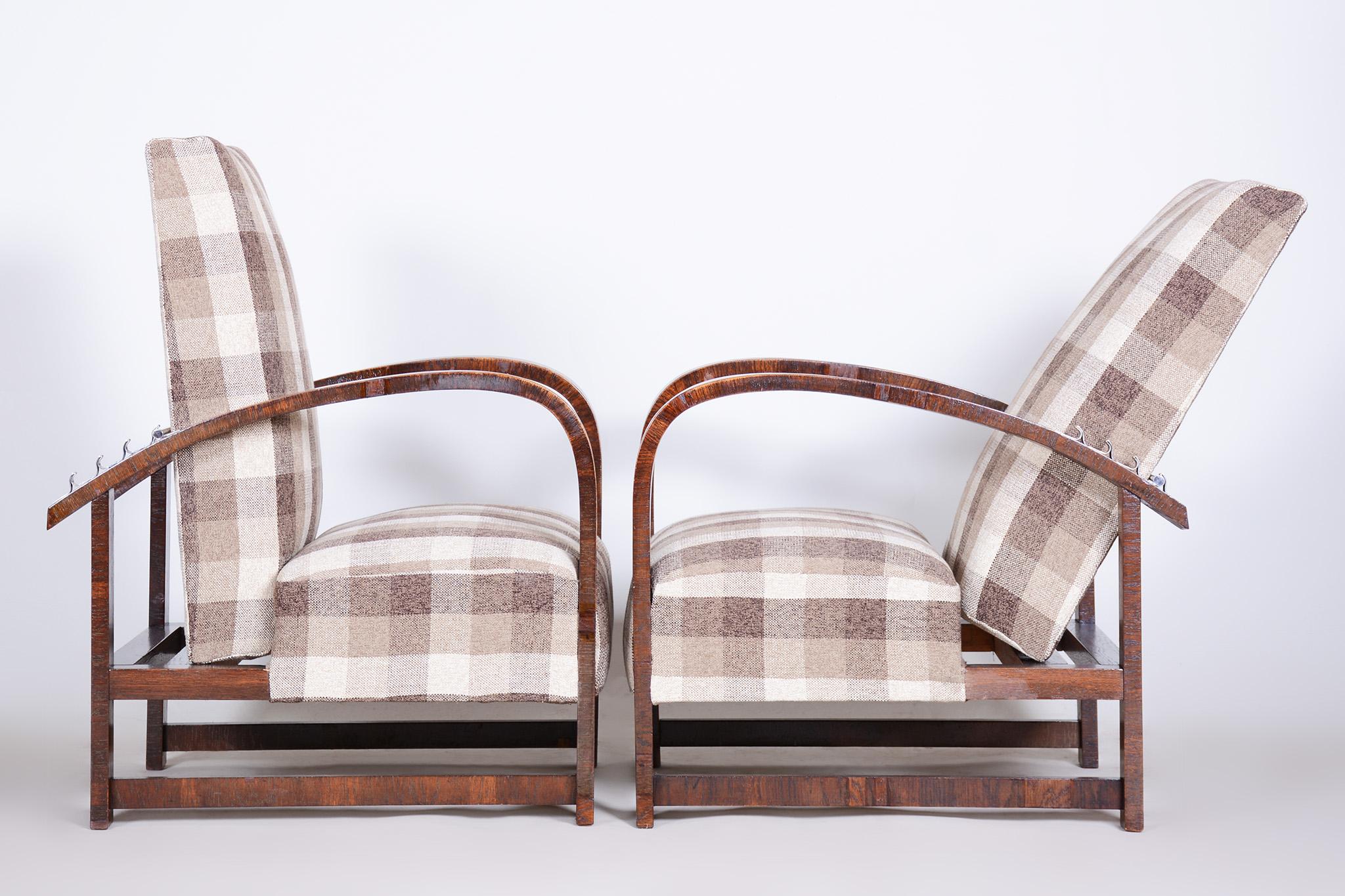 Pair of Reclining Art Deco Armchairs Made in the 1930s, Fully Refurbished Oak 2