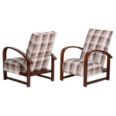 Pair of Reclining Art Deco Armchairs Made in the 1930s, Fully Refurbished Oak