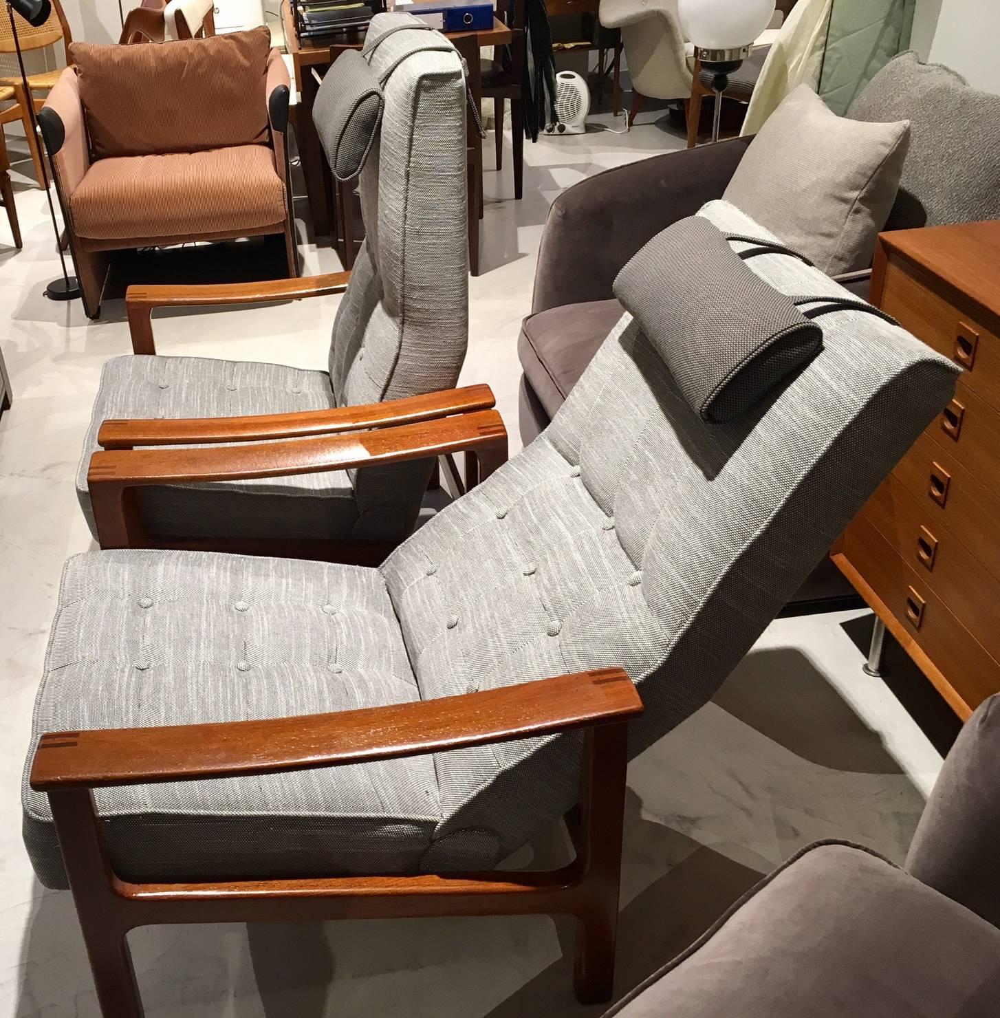 Pair of Reclining Back Armchairs with Teak Frame In Good Condition In Madrid, ES