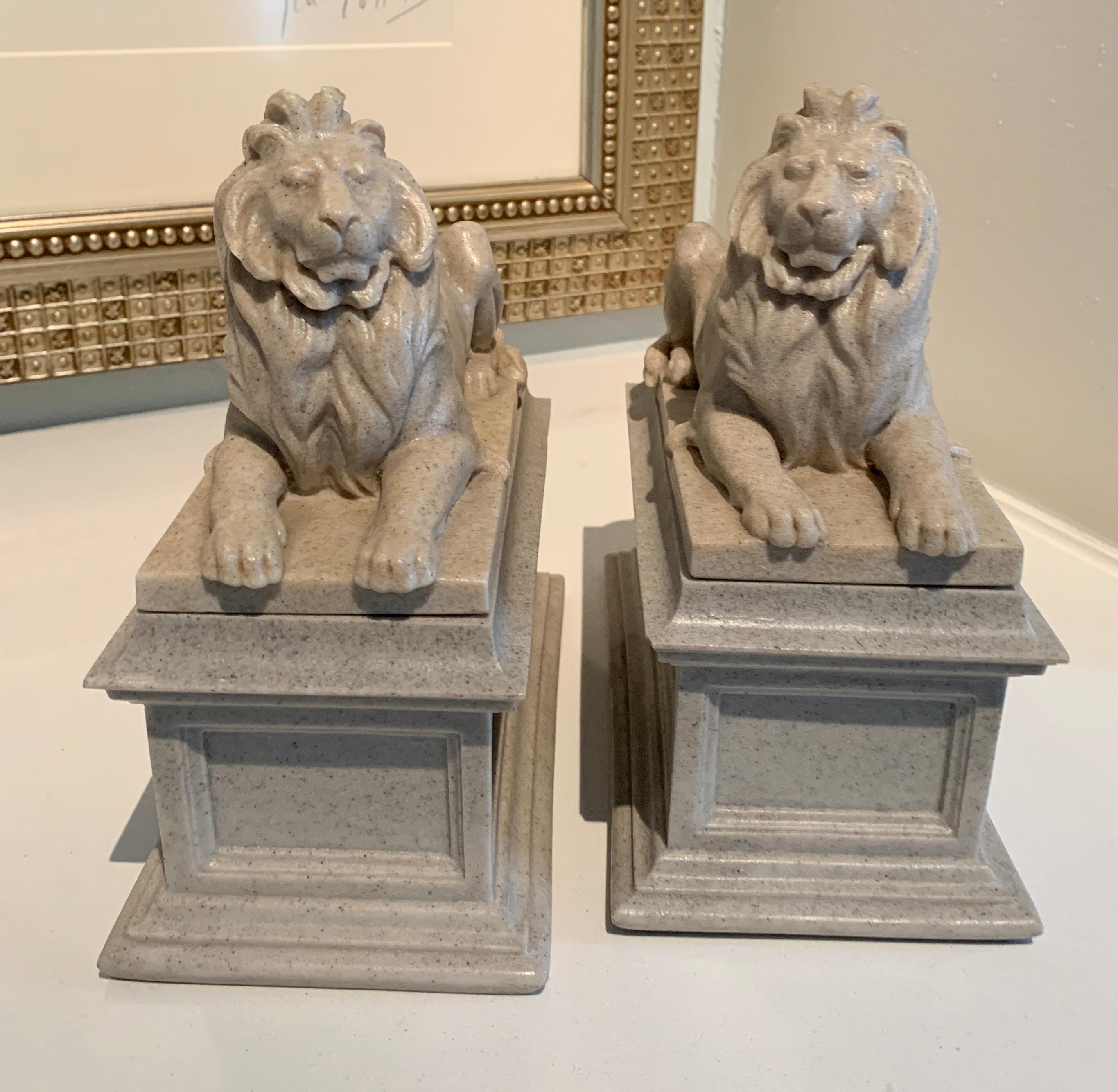 Mid-Century Modern Pair of Reclining Lion Bookends For Sale