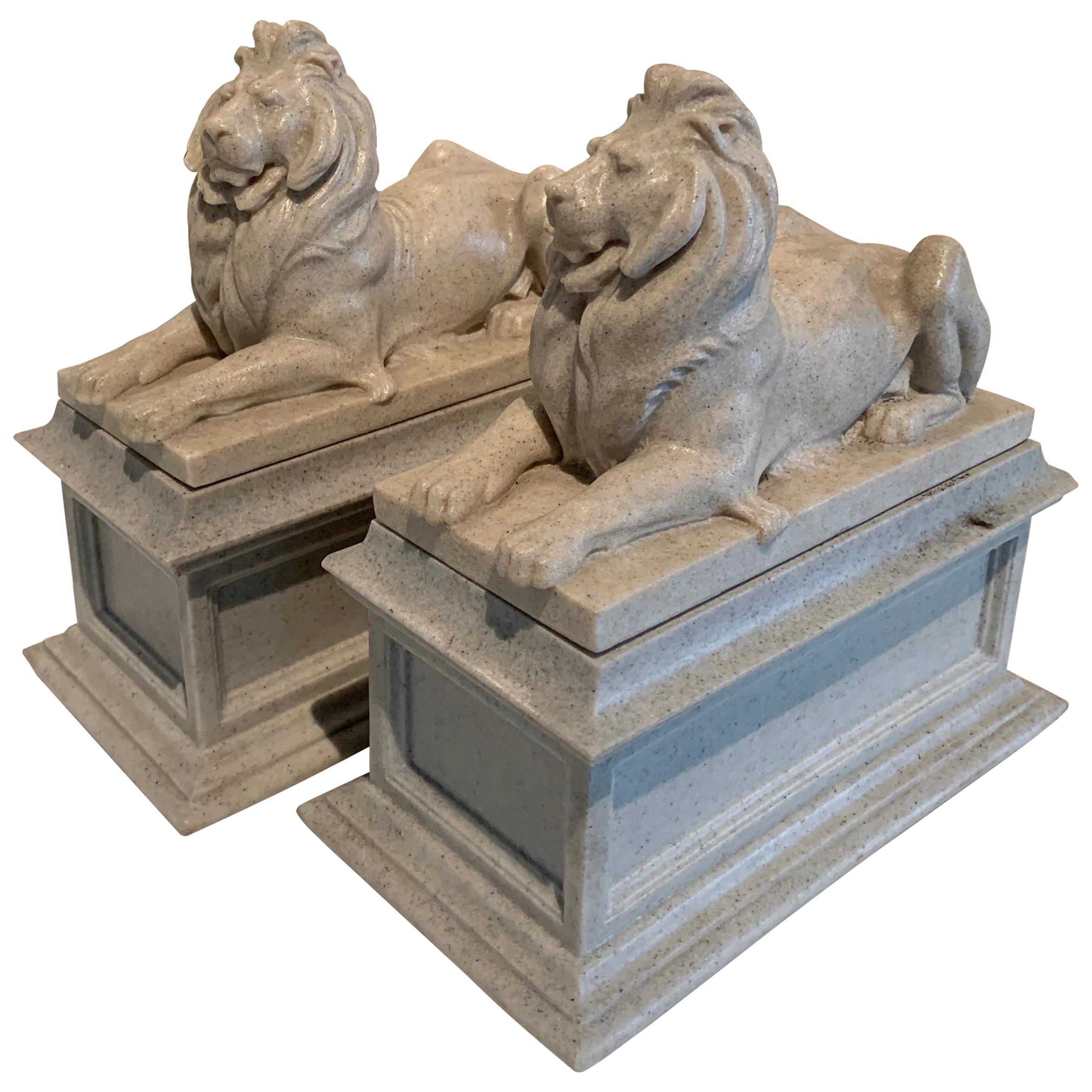 Pair of Reclining Lion Bookends