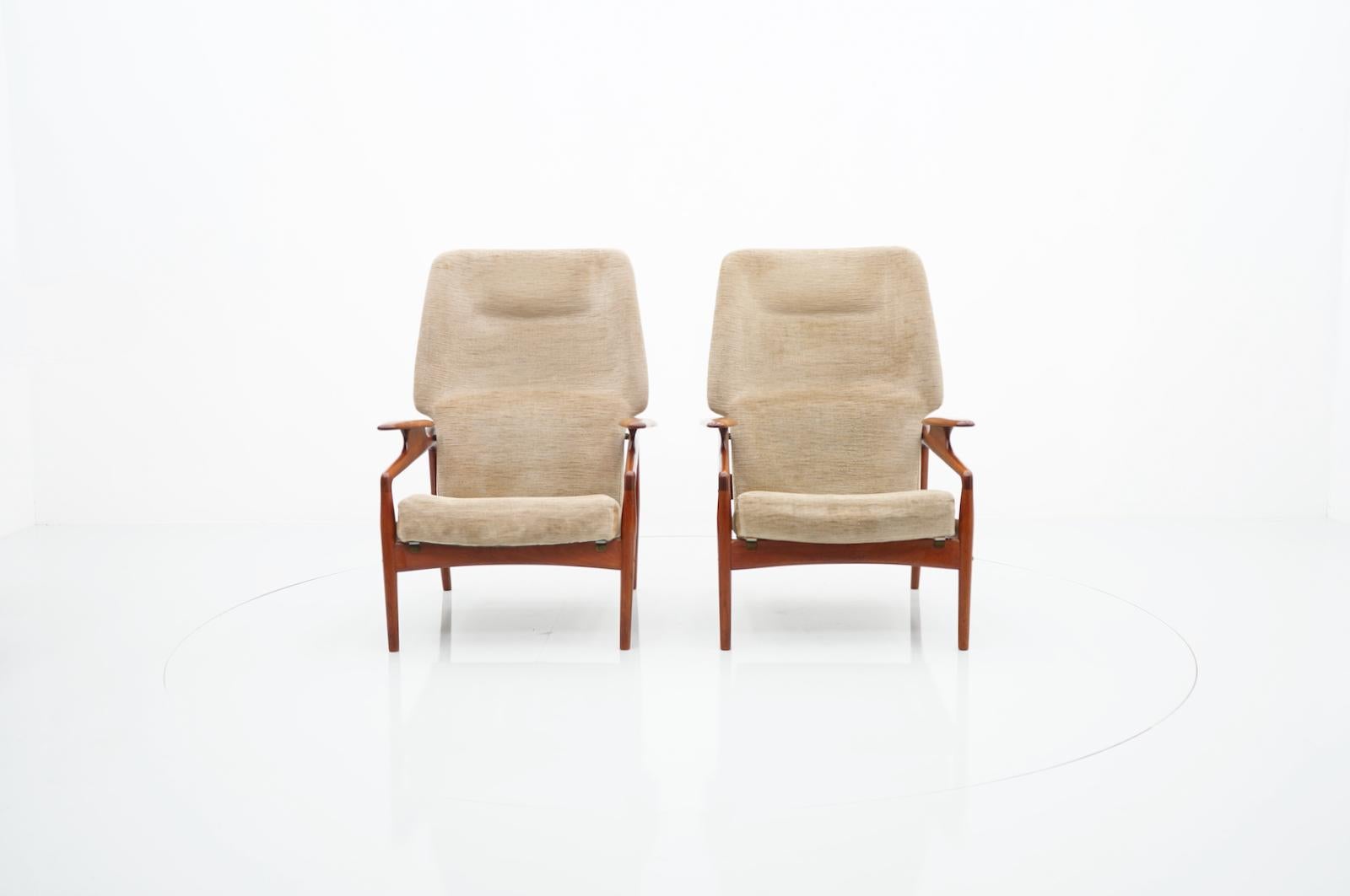 Scandinavian Modern Pair of Danish Teak Lounge Chairs by John Boné, 1960s