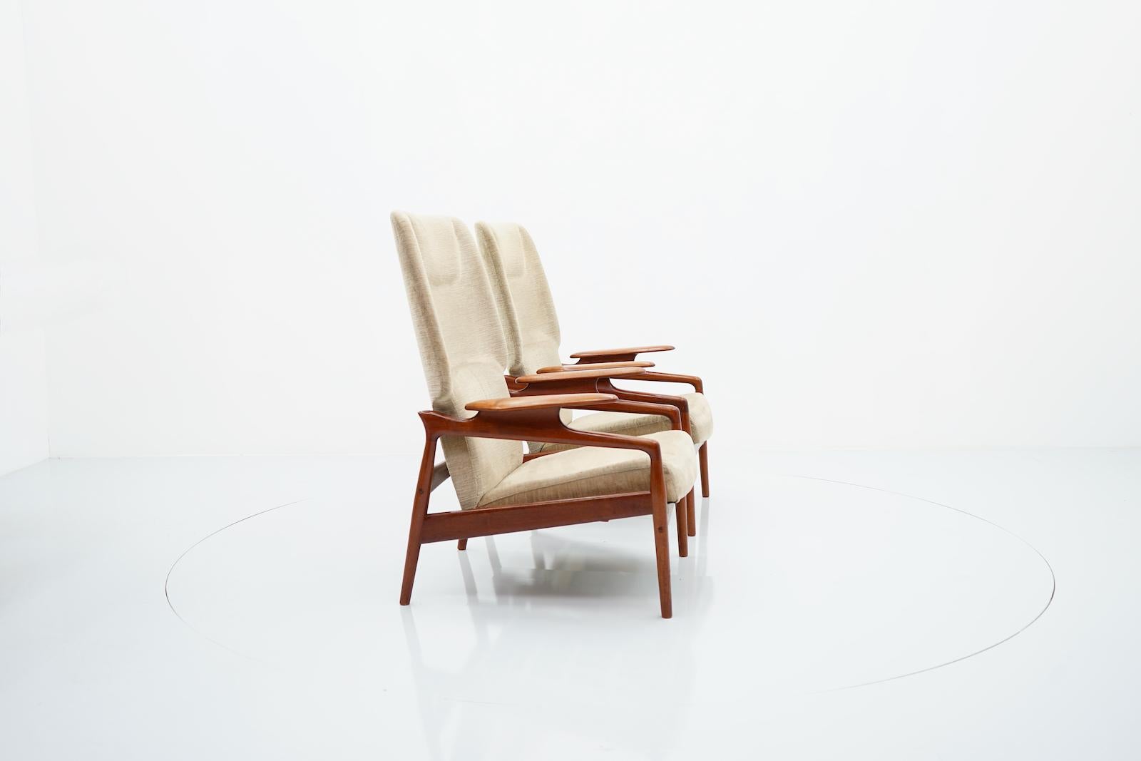 Mid-20th Century Pair of Danish Teak Lounge Chairs by John Boné, 1960s