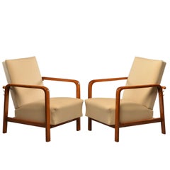 Pair of Reclining Palisander Italian Art Deco Armchairs