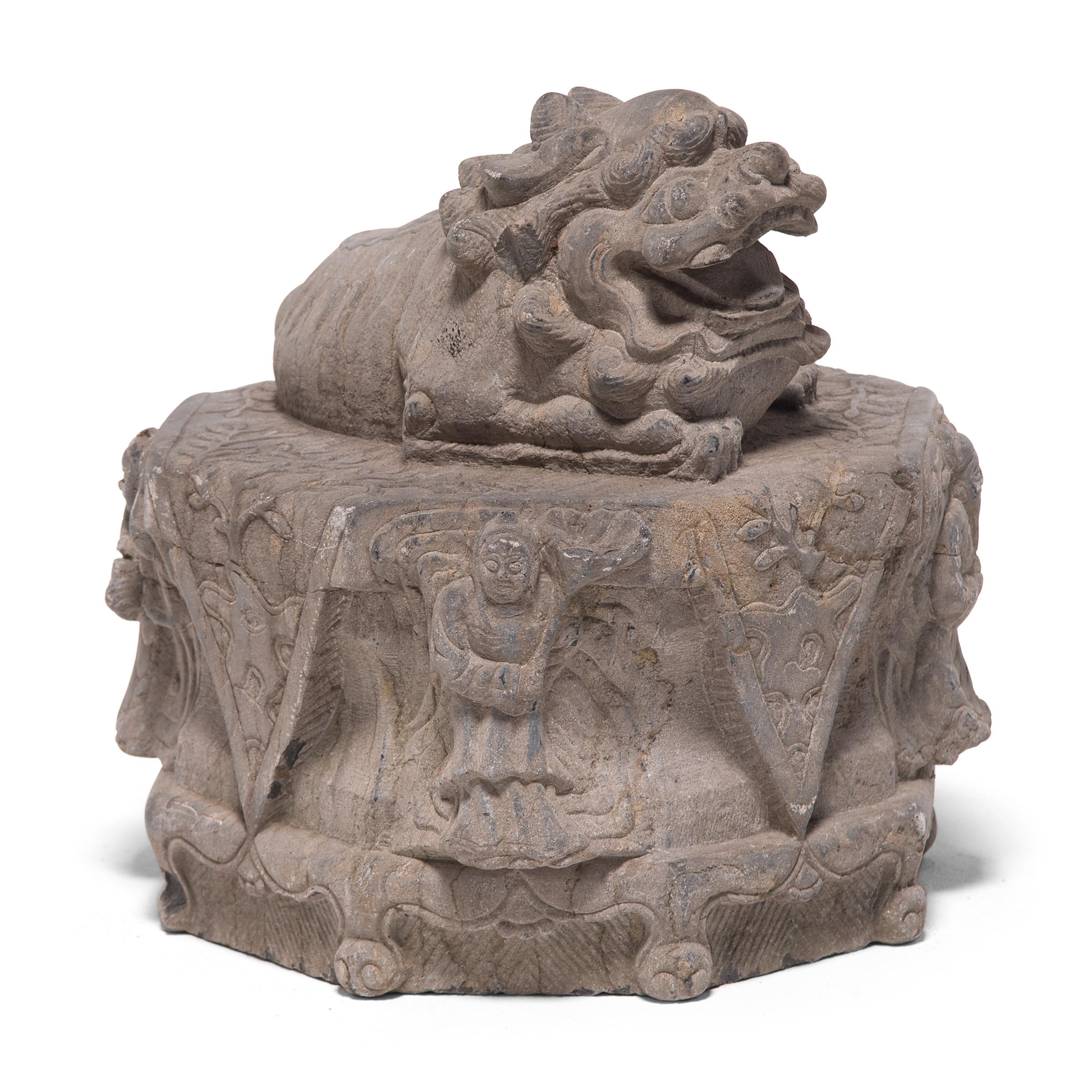 Pair of Reclining Stone Fu Dogs 3
