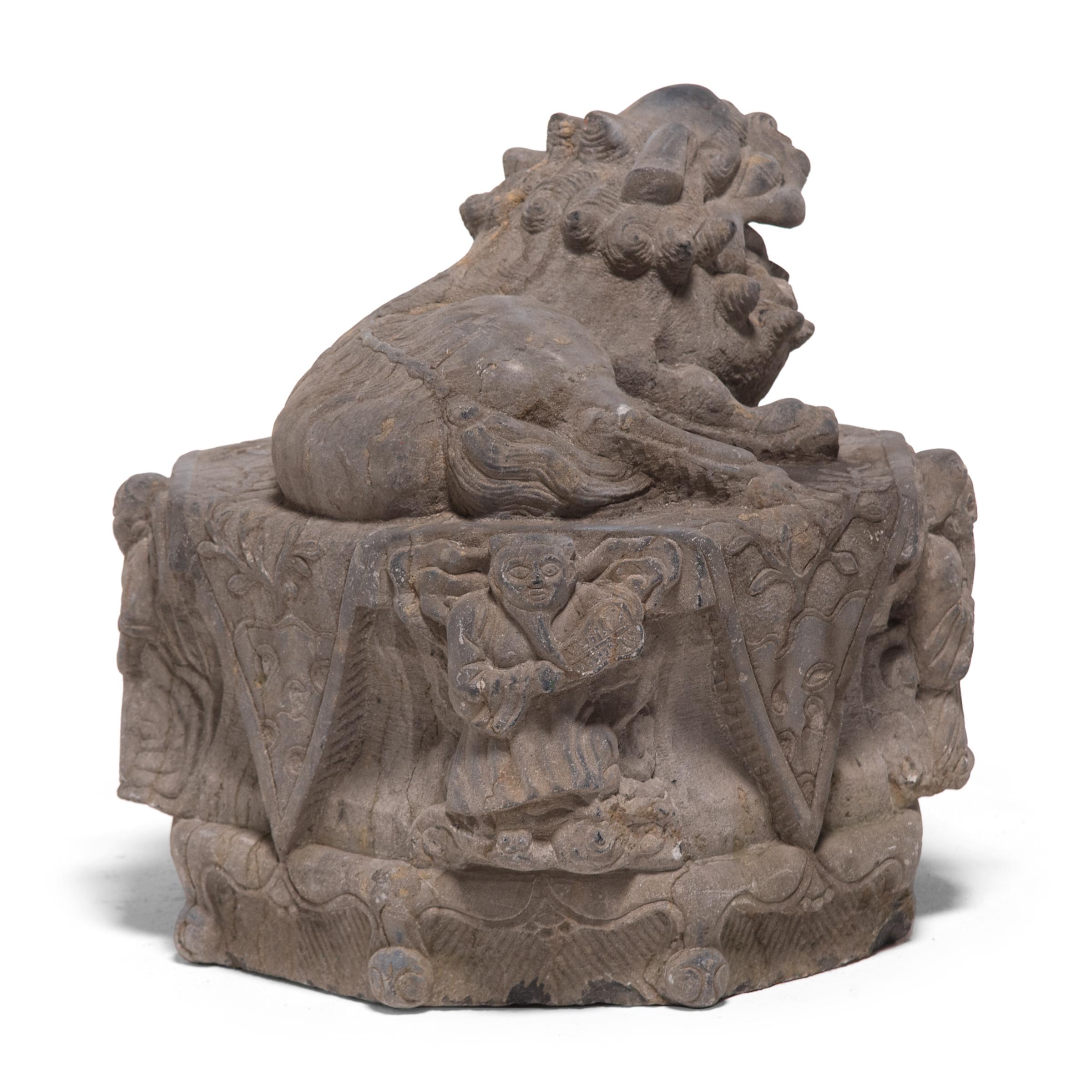 19th Century Pair of Reclining Stone Fu Dogs
