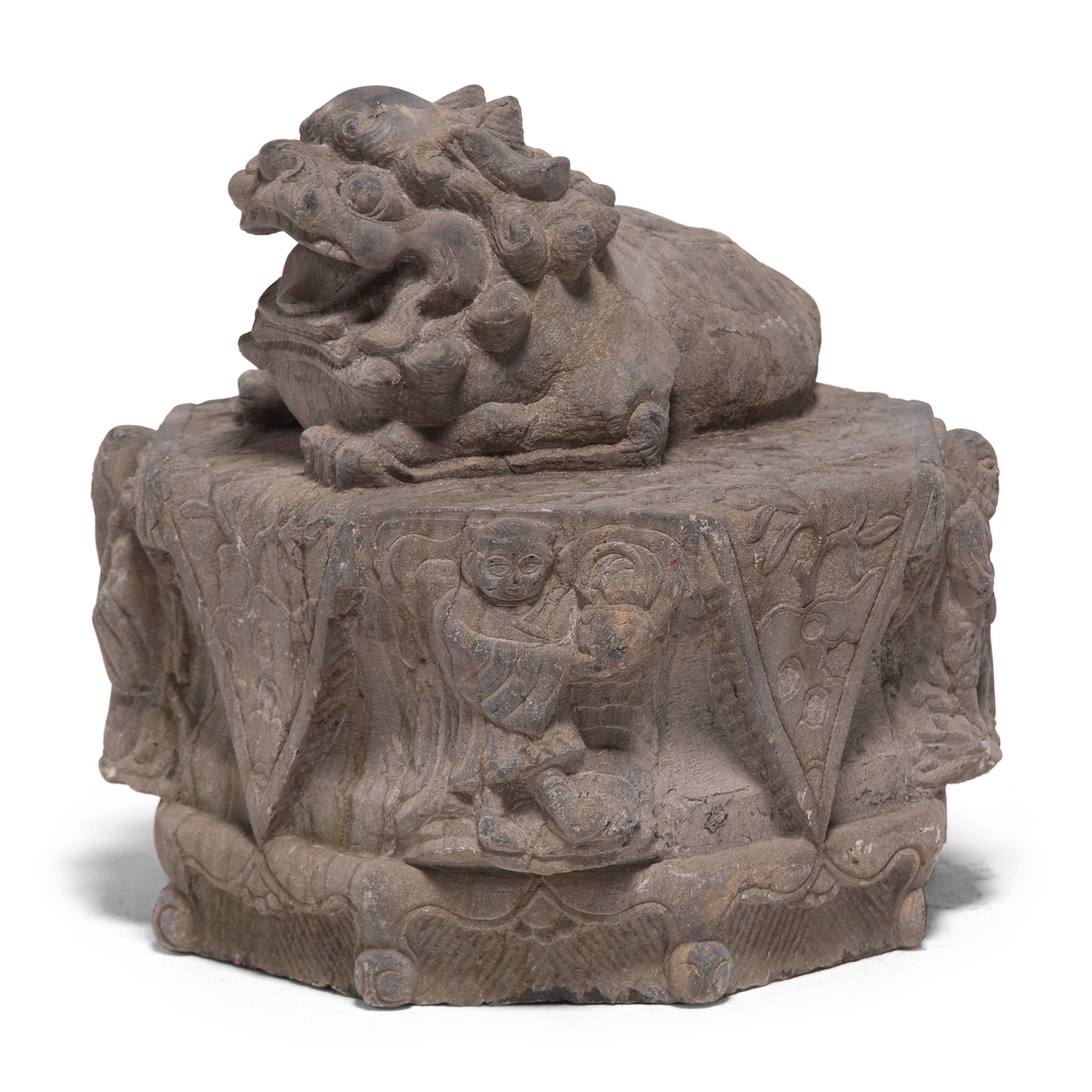 Pair of Reclining Stone Fu Dogs 1
