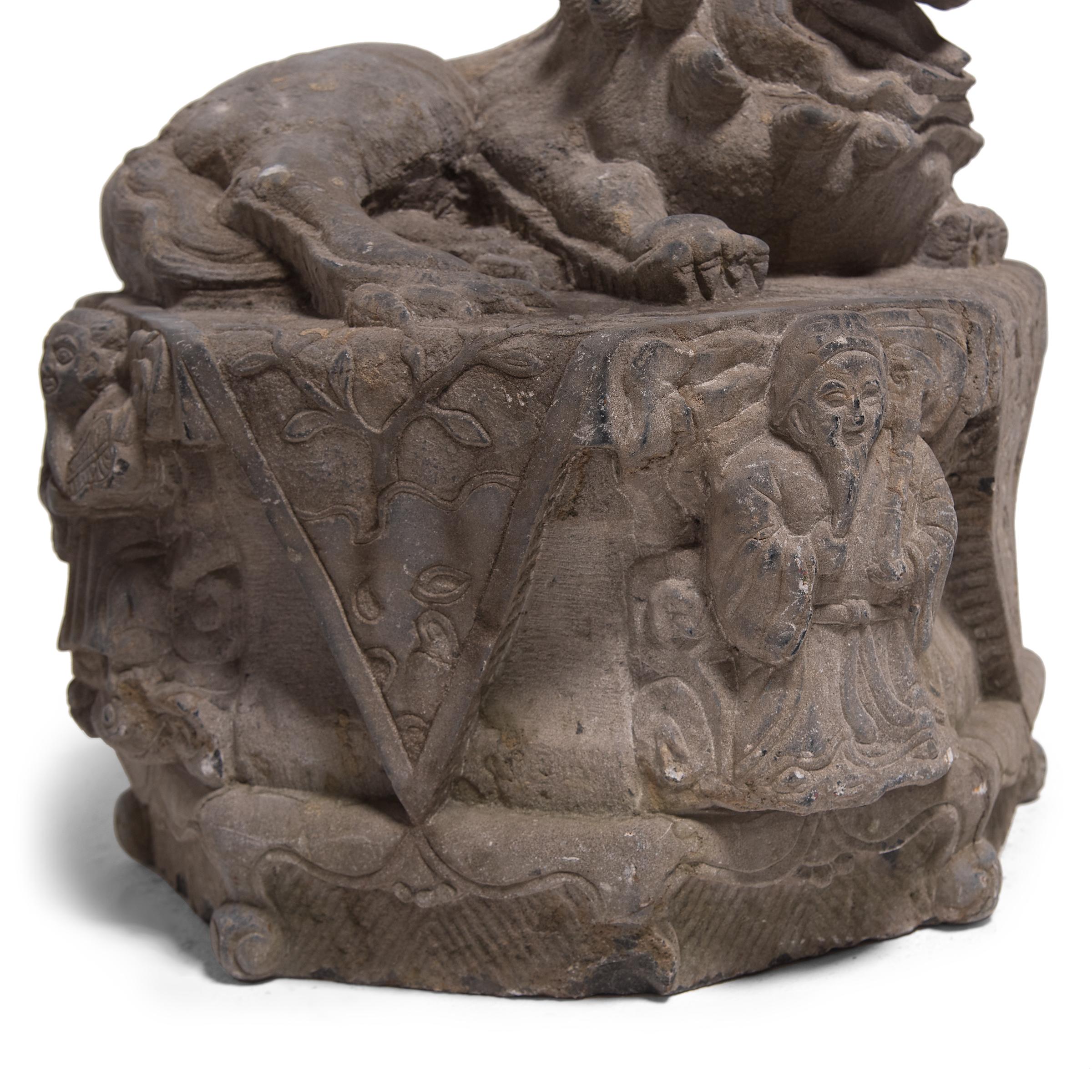 Pair of Reclining Stone Fu Dogs 2