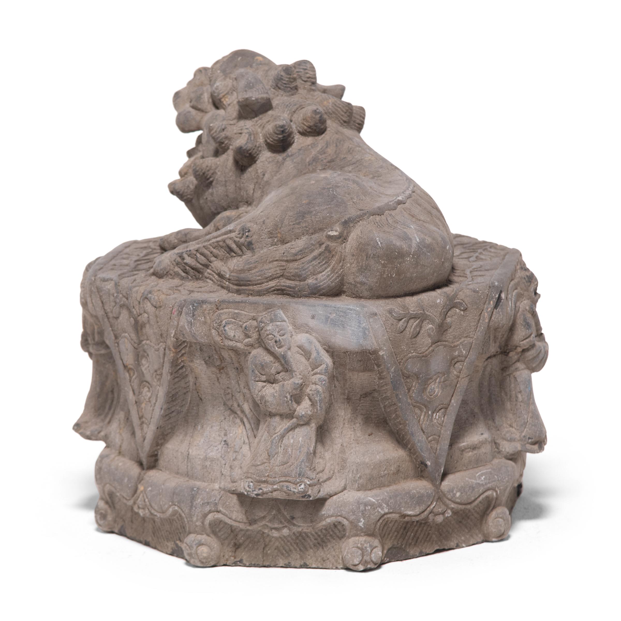 Pair of Reclining Stone Fu Dogs 5