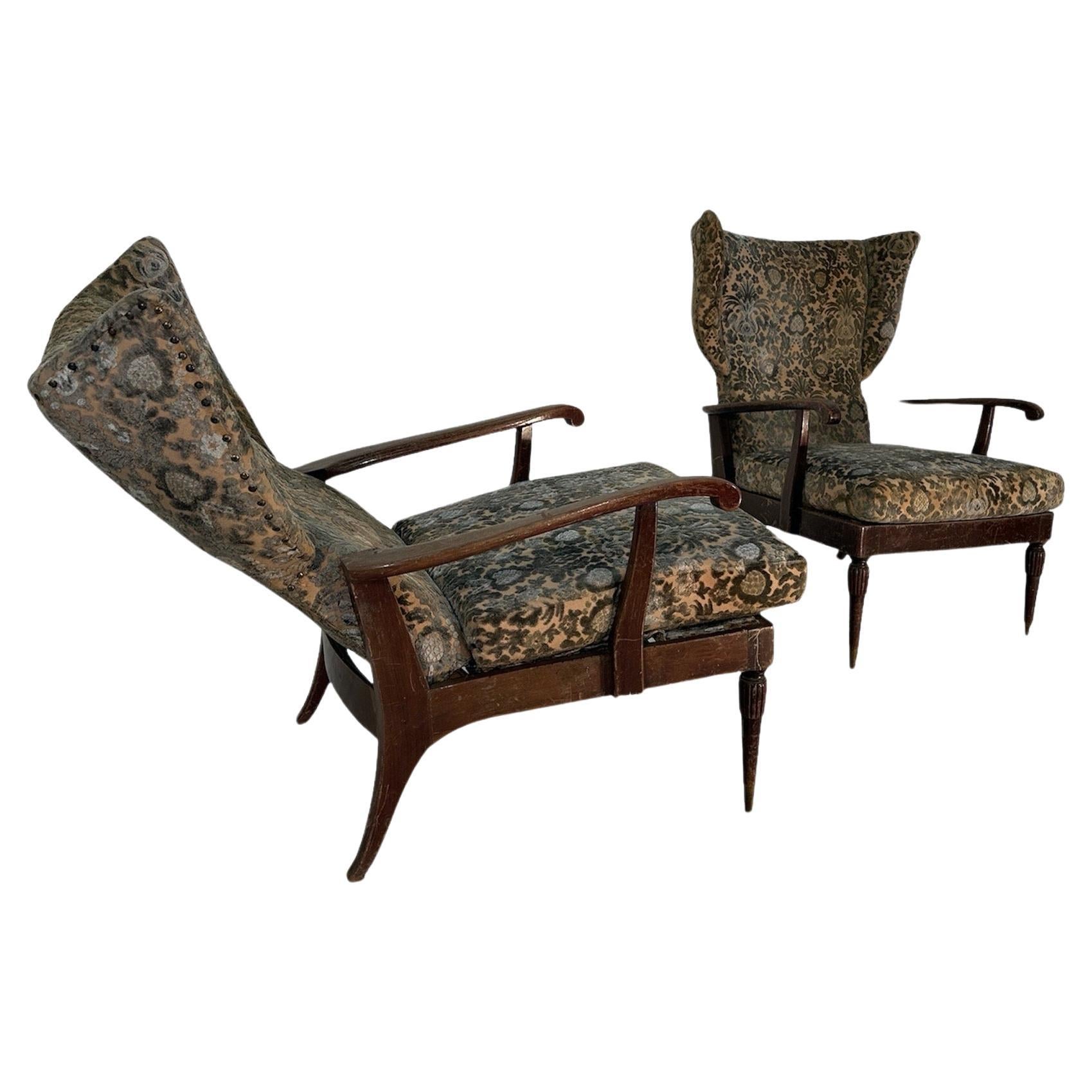 Pair of Reclining Wingback Armchairs by Paolo Buffa, 1950 For Sale