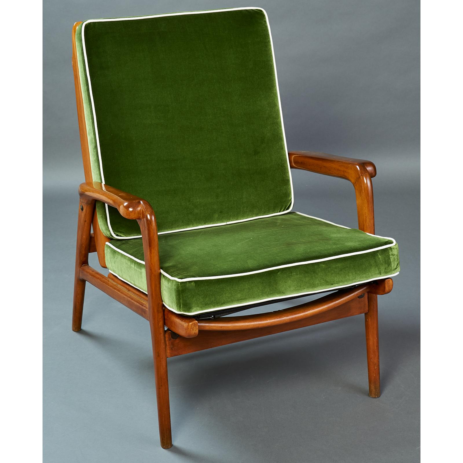 Mid-Century Modern Pair of Reclining Wood Armchairs, Italy, 1950s