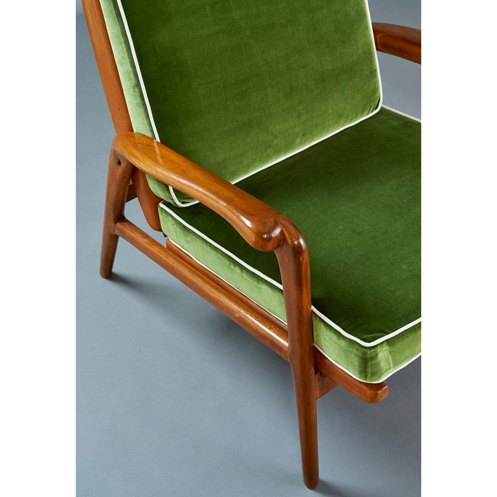 Mid-20th Century Pair of Reclining Wood Armchairs, Italy, 1950s