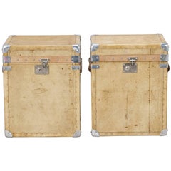 Pair of Reconditioned English Ecru Vellum Trunks