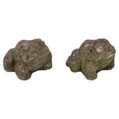 Pair of Reconstituted Stone Frog Garden Ornaments, England 1970s
