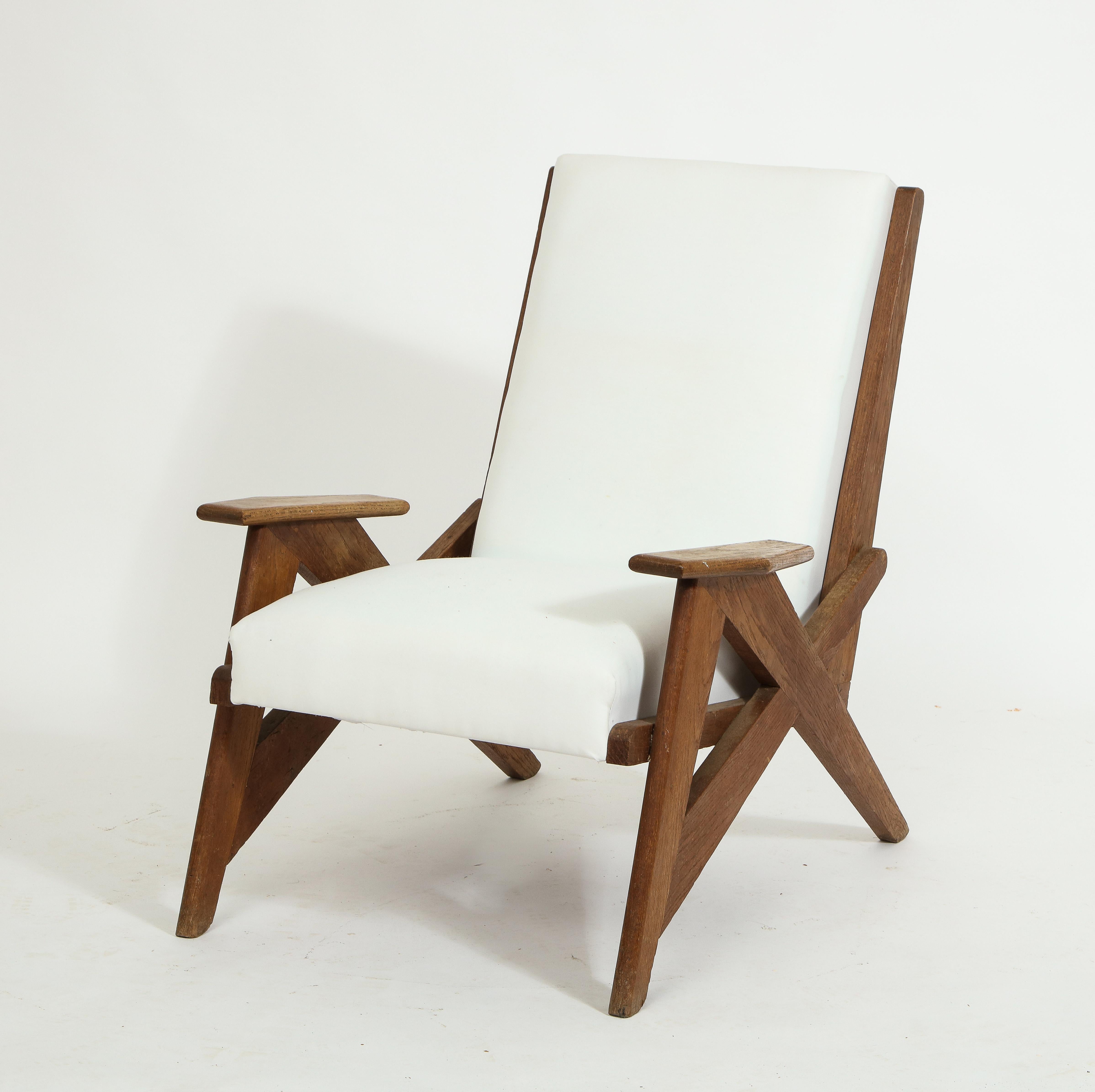 French Pair of Reconstruction Armchairs in Oak, France 1940s For Sale
