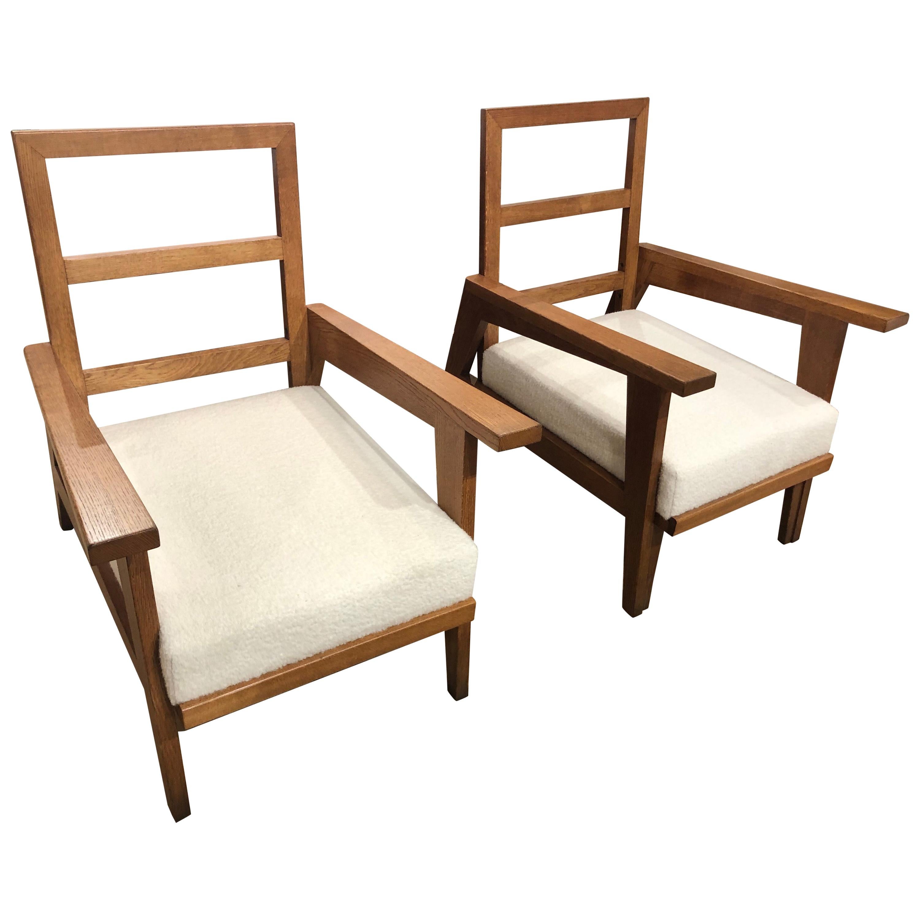 Pair of Reconstruction Oak Armchairs For Sale